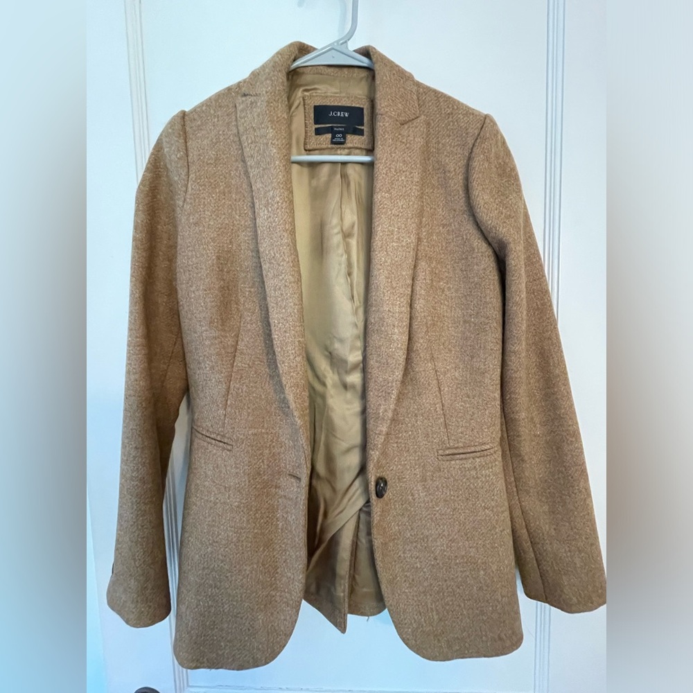 tan J. Crew wool tweed Parke blazer